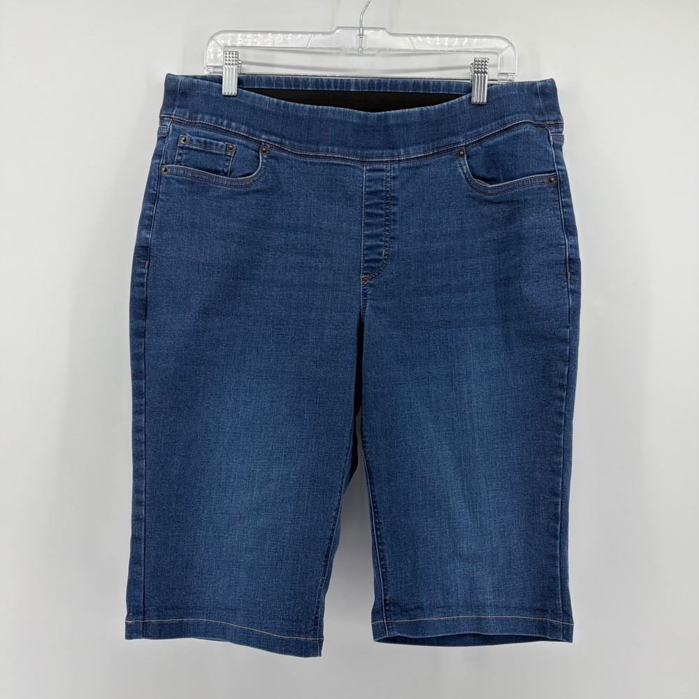 Denim & Co Womens 16P Blue Bermuda Shorts Pull On Elastic Waist Stretch Denim
